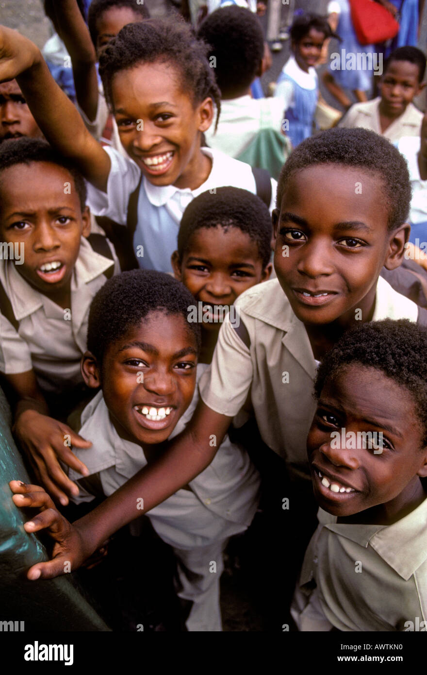 Jamaican girls, Jamaican boys, schoolgirls, schoolboys, schoolchildren, students, elementary school, Spanish Town, Jamaica, Caribbean, West Indies Stock Photo