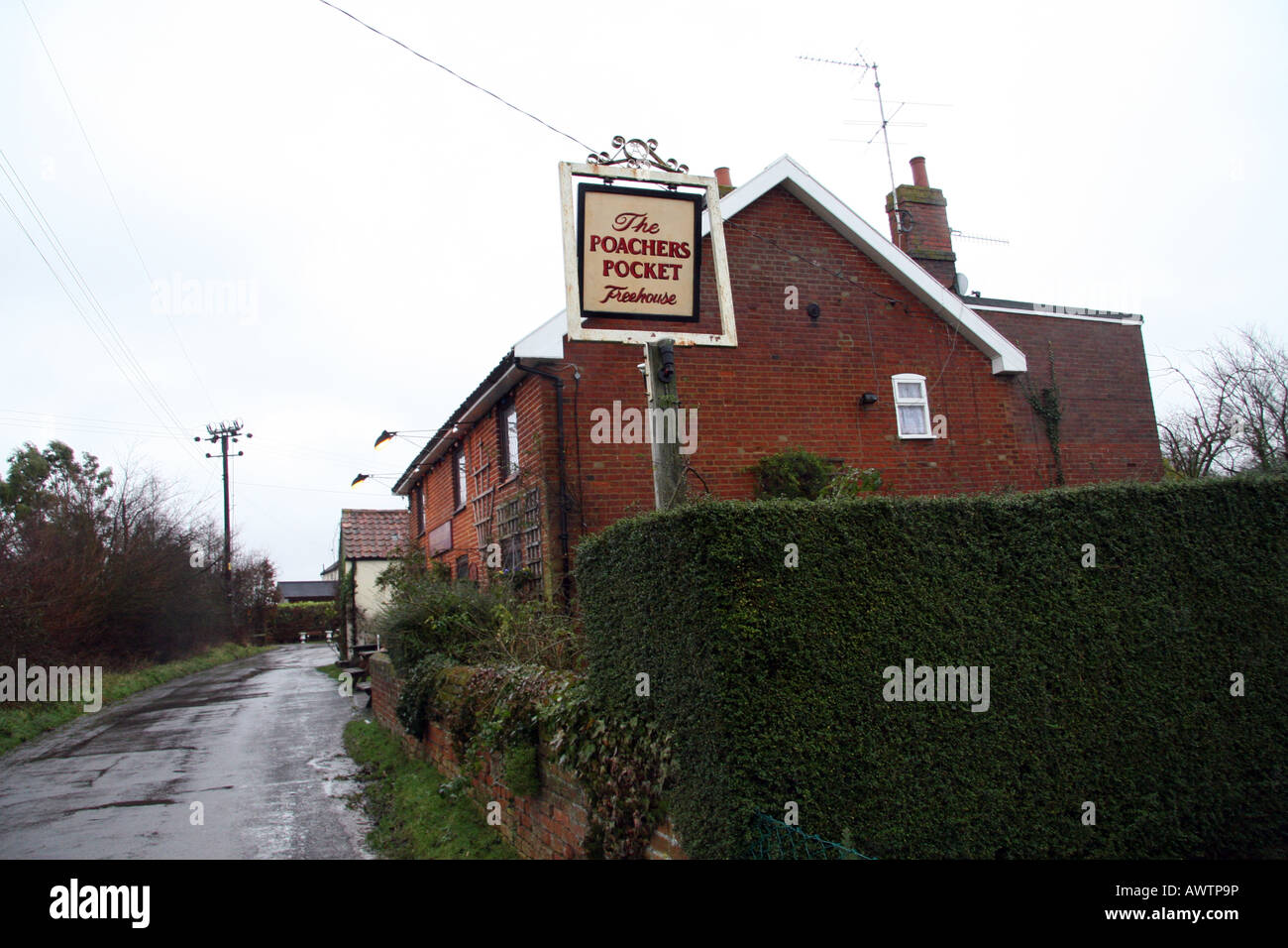 Country pub on a miserable, wet day. Stock Photo