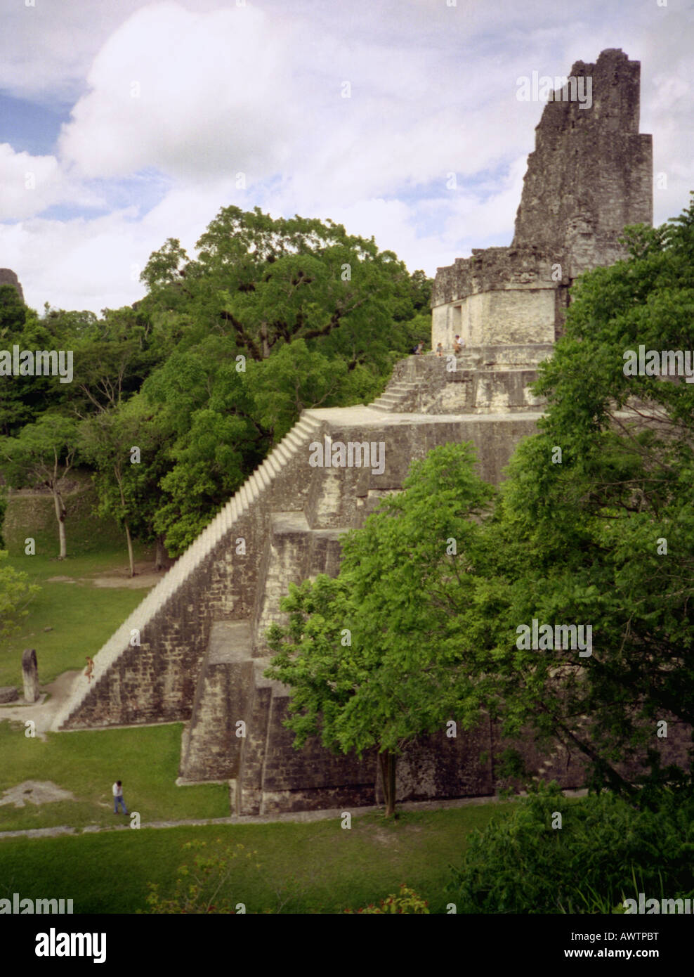 Panoramic view imposing Maya stone pyramid Tikal Guatemala Central Latin America Stock Photo