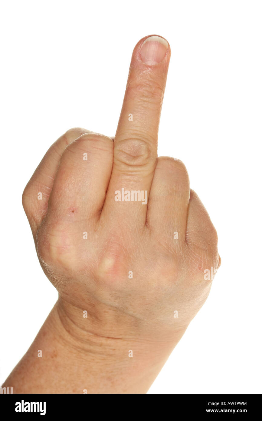 Hand doing a fuck-off sign Stock Photo - Alamy