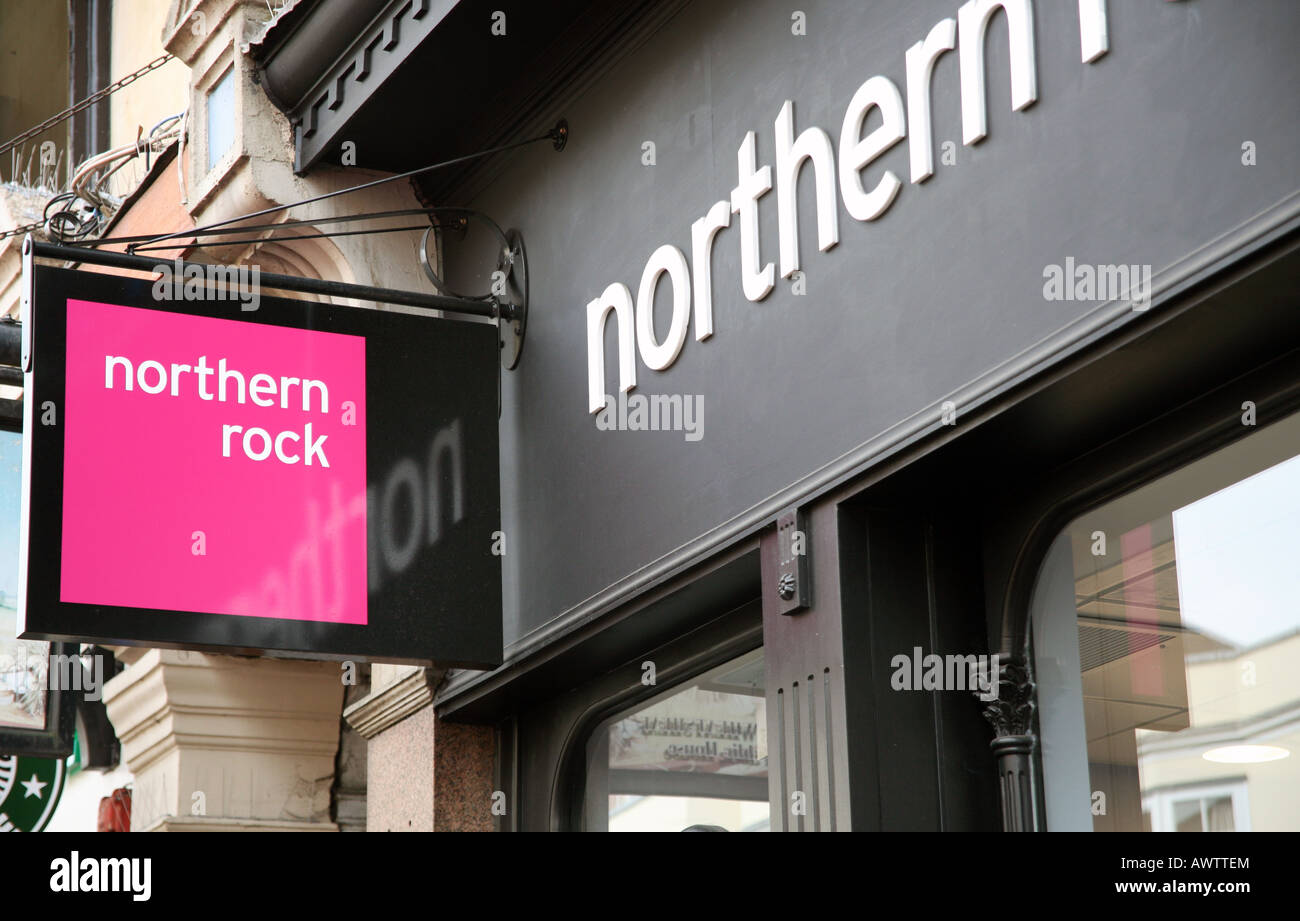Northern Rock bank branch sign in Oxford Stock Photo