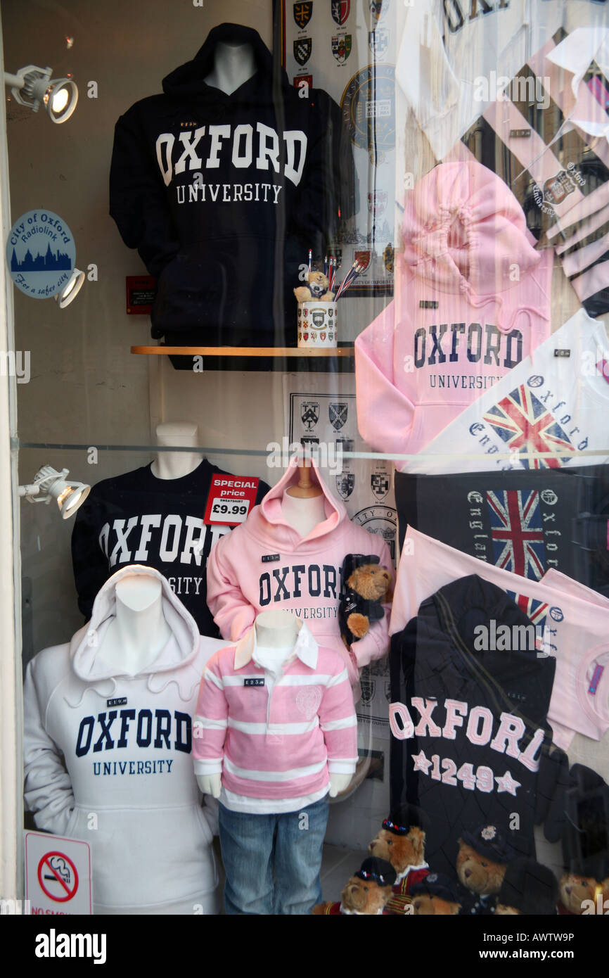 Souvenir clothing on sale in Oxford shop Stock Photo