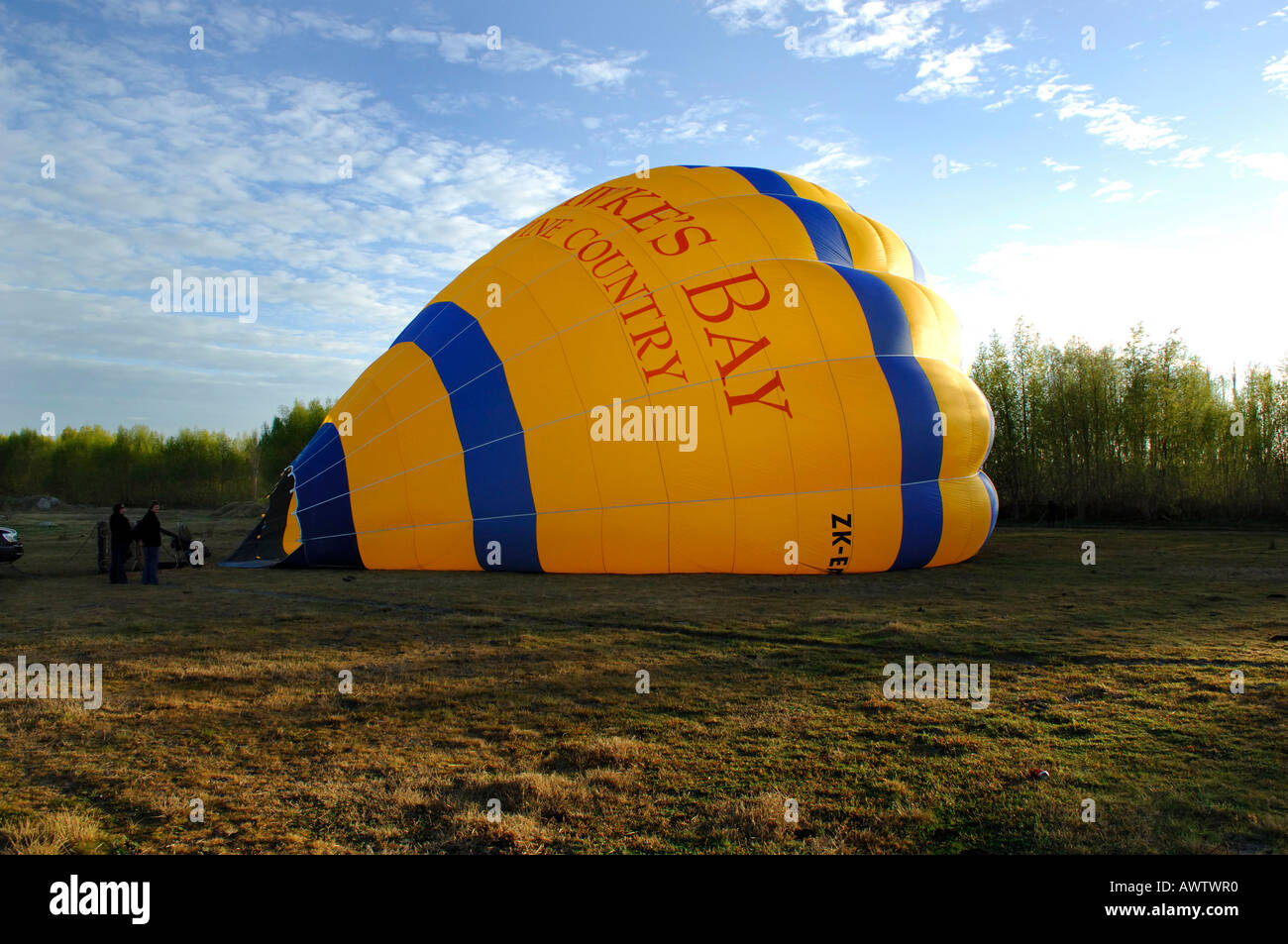 Inflating a hot air balloon with petrol powered fan Stock Photo