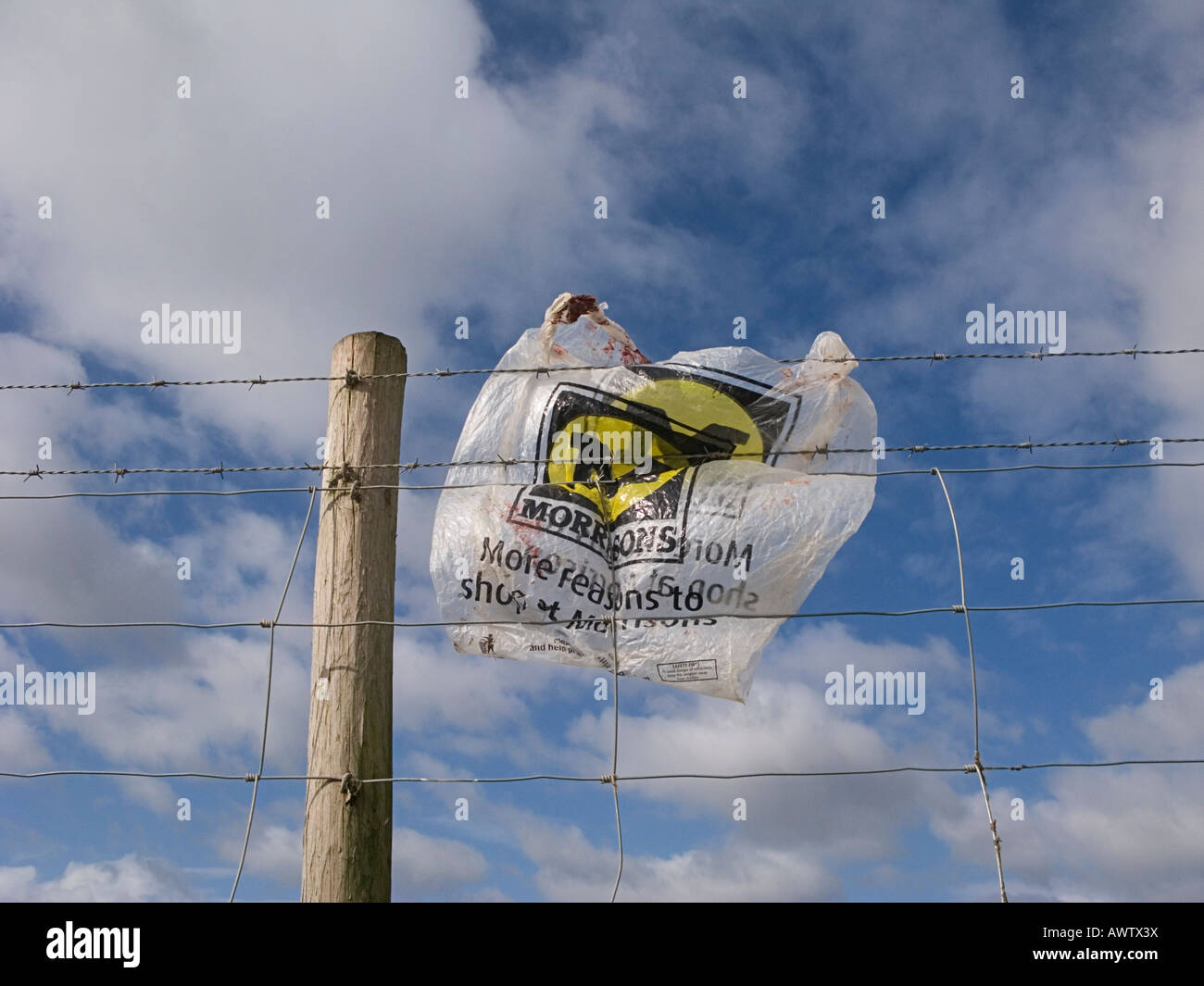 plastic bag caught on the stock fence Stock Photo Alamy