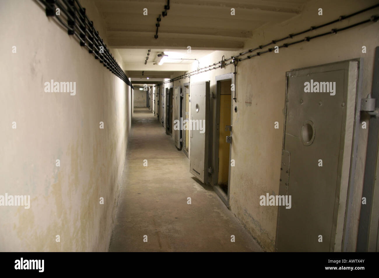 A row of prison cells in the Cell Wing of the former Cold War Stasi