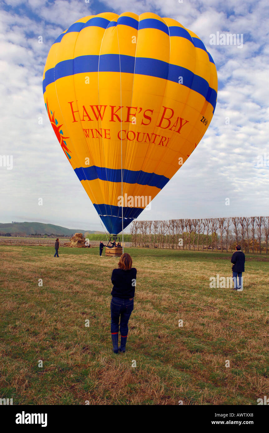 Holding a hot air balloon after langing Stock Photo