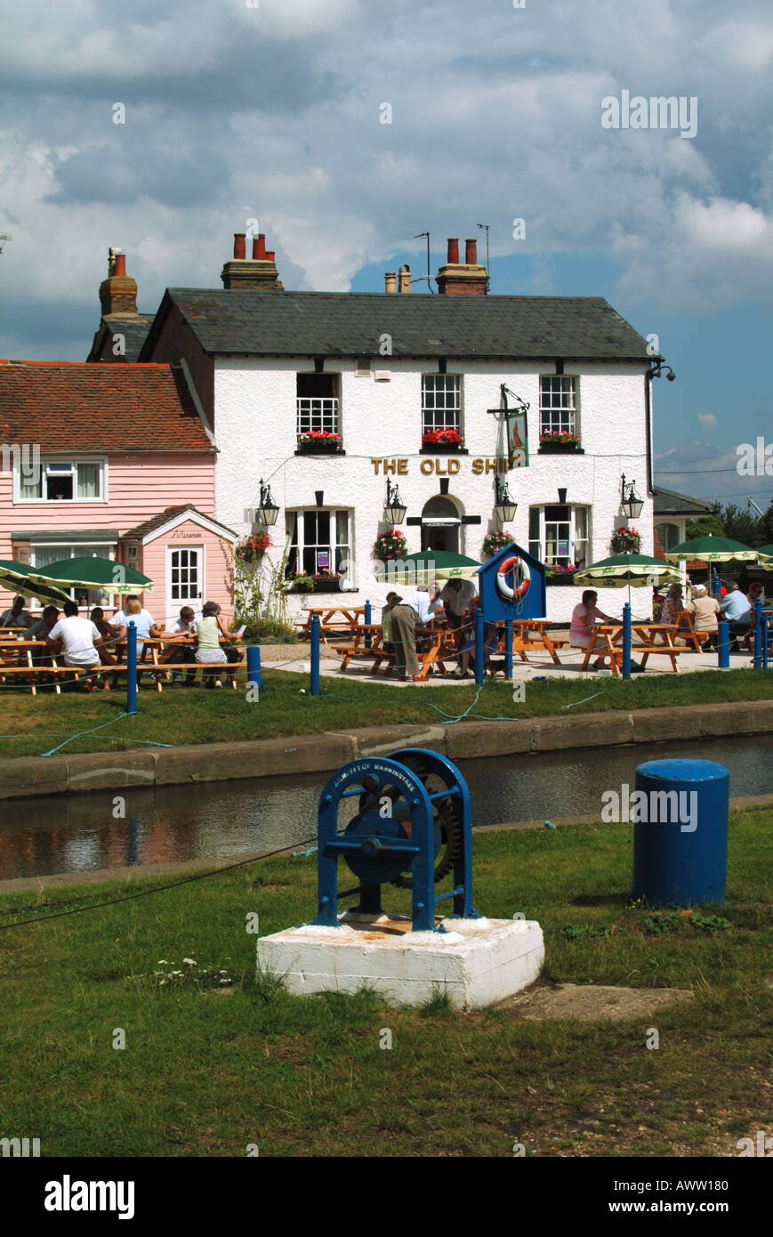 Heybridge Basin The Old Ship Inn beside River Blackwater people at