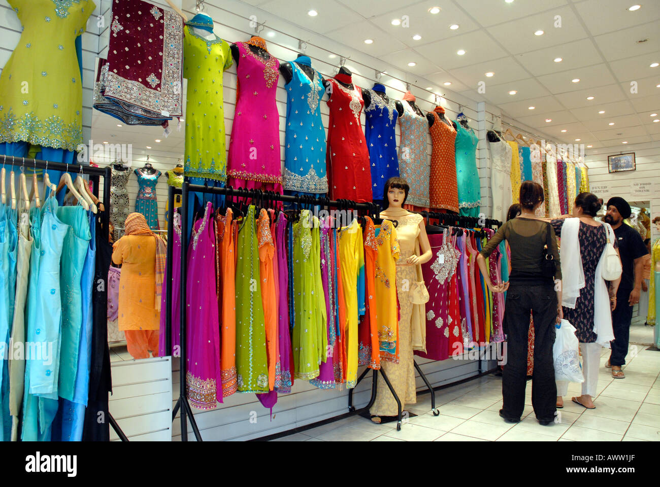 Saris on a display in shop in Southall Middlesex Stock Photo Alamy