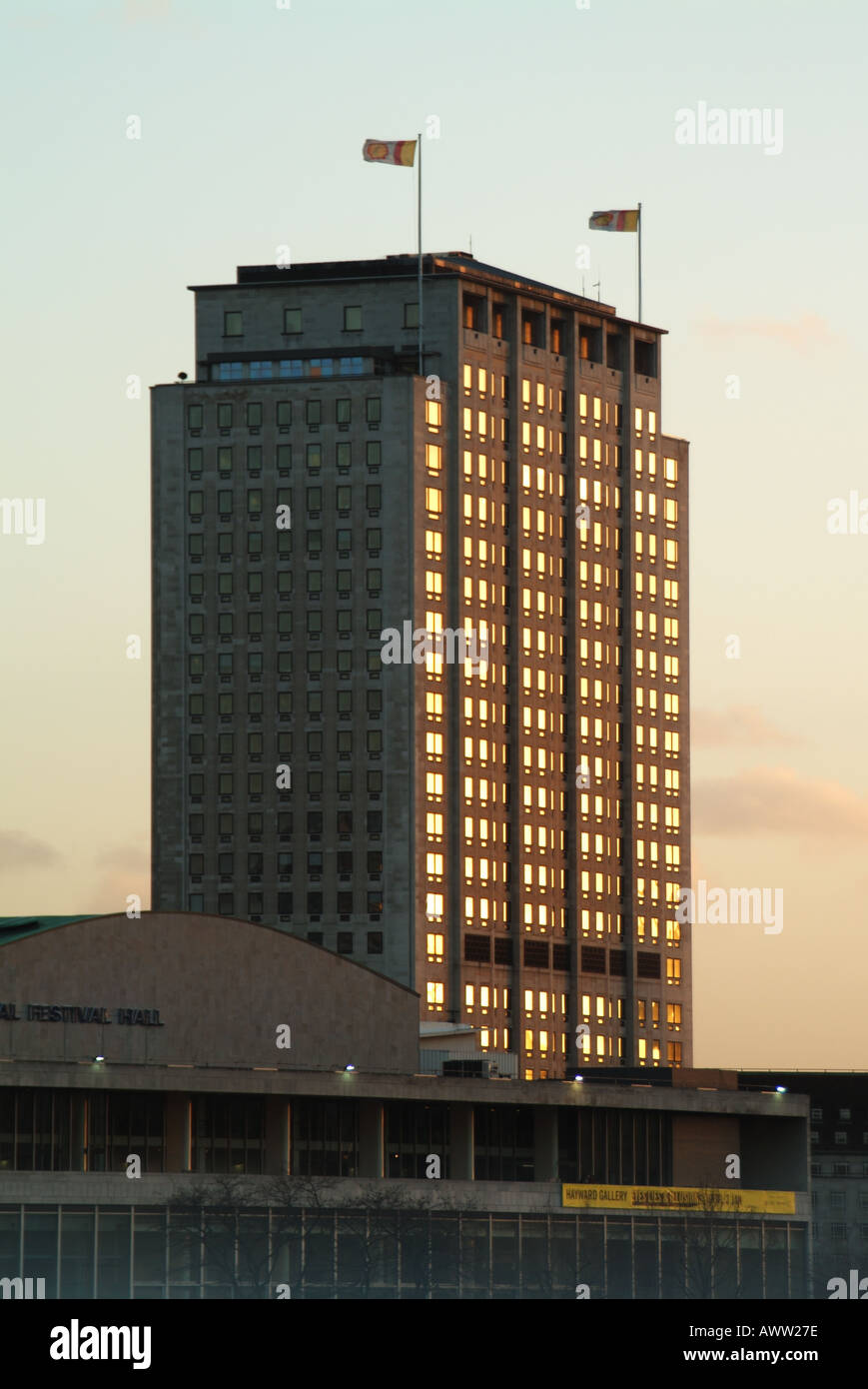 London south bank Shell building with sun glint on windows Stock Photo ...