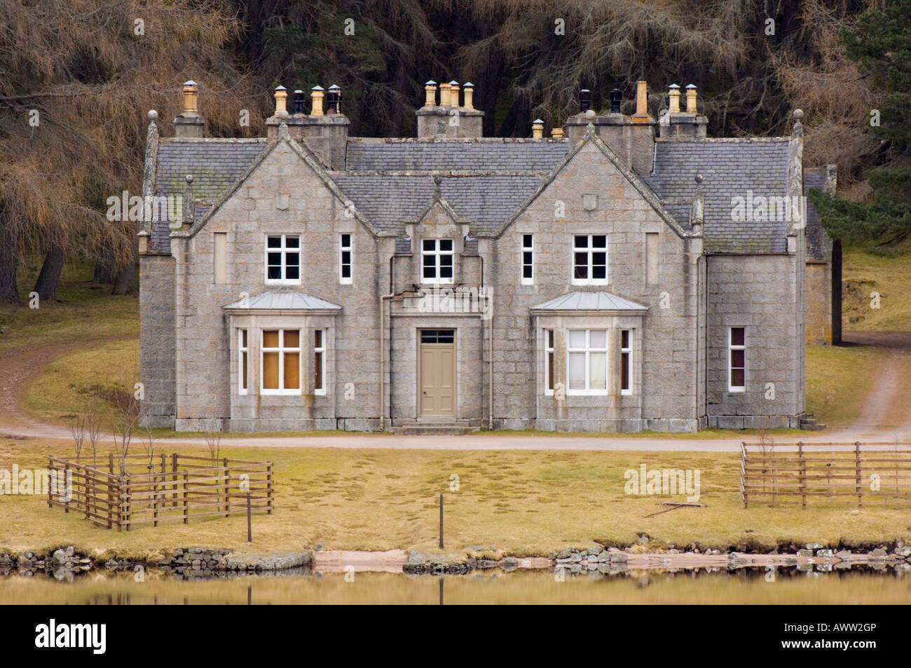 Glas-allt Shiel house or lodge on shore of Loch Muick, part of Balmoral estate Stock Photo