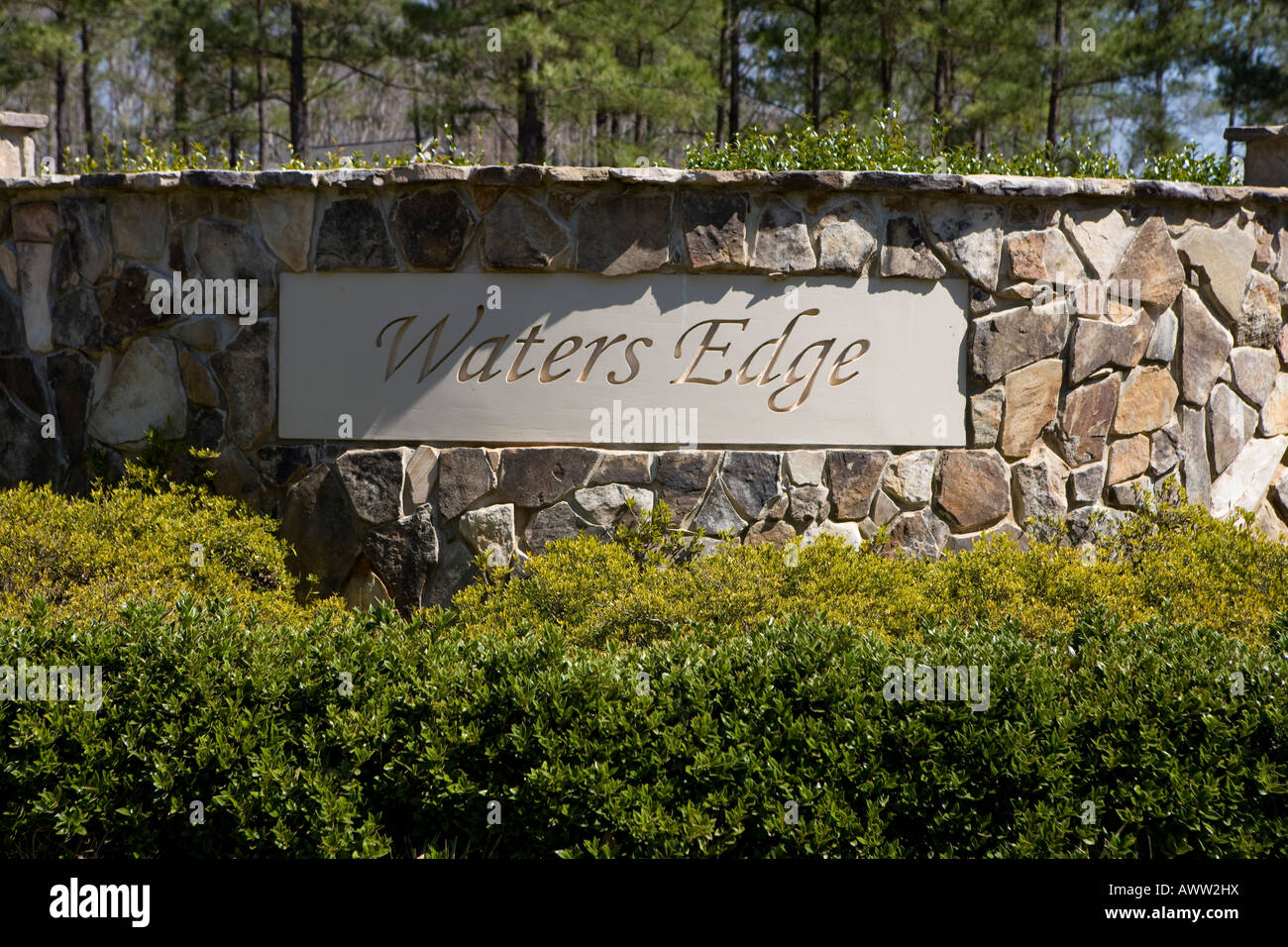 Waters Edge Neighborhood sign Lake Greenwood Cross Hill South Carolina United States of America Stock Photo