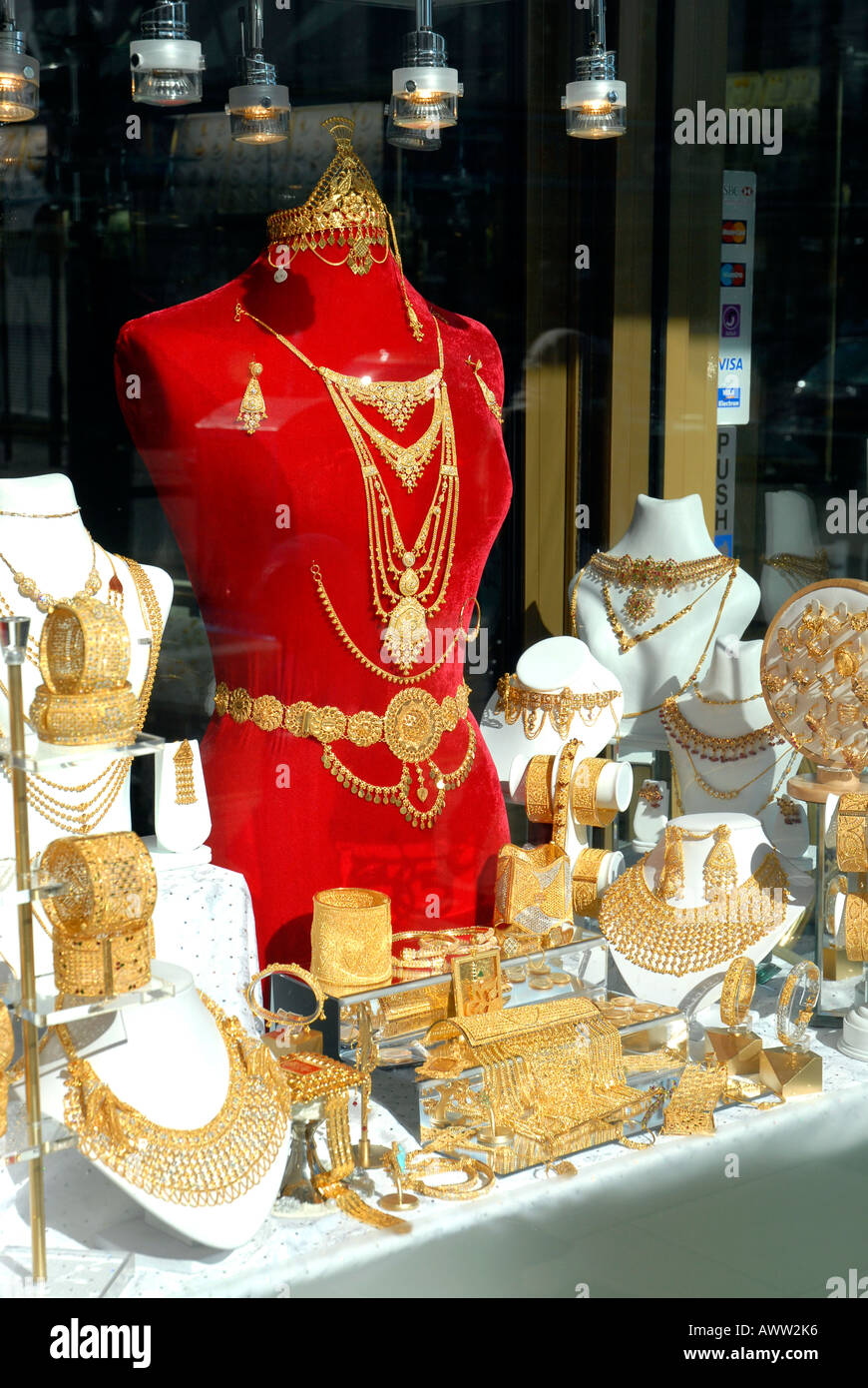 Jewellery shop window display in Southall Middlesex Stock Photo - Alamy