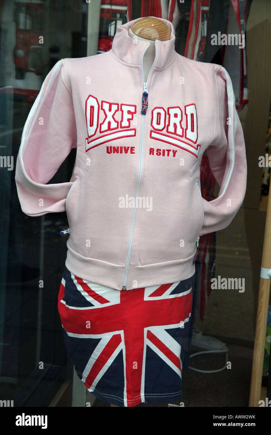 Clothing in window of Oxford souvenir shop Stock Photo