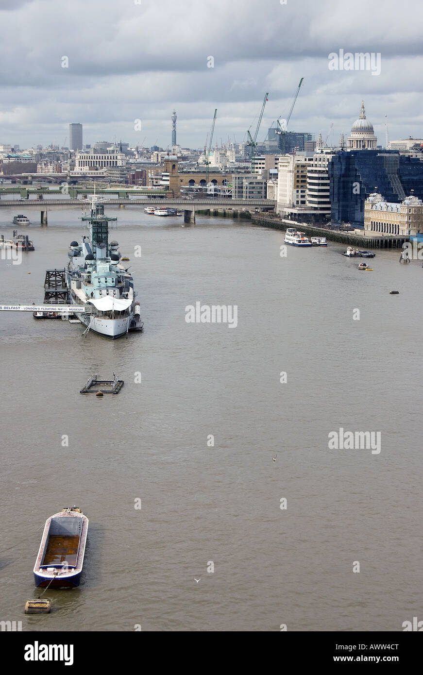 Looking west over the River Thames at central London. Stock Photo