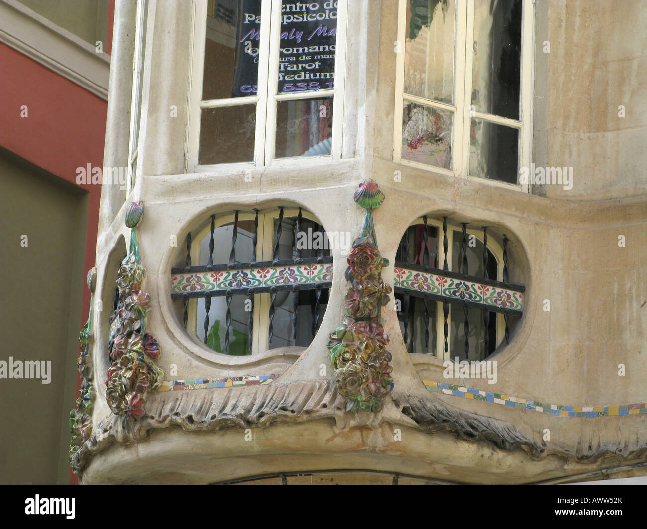 Gaudi-style coloured bay window, Palma, Mallorca, Spain Stock Photo