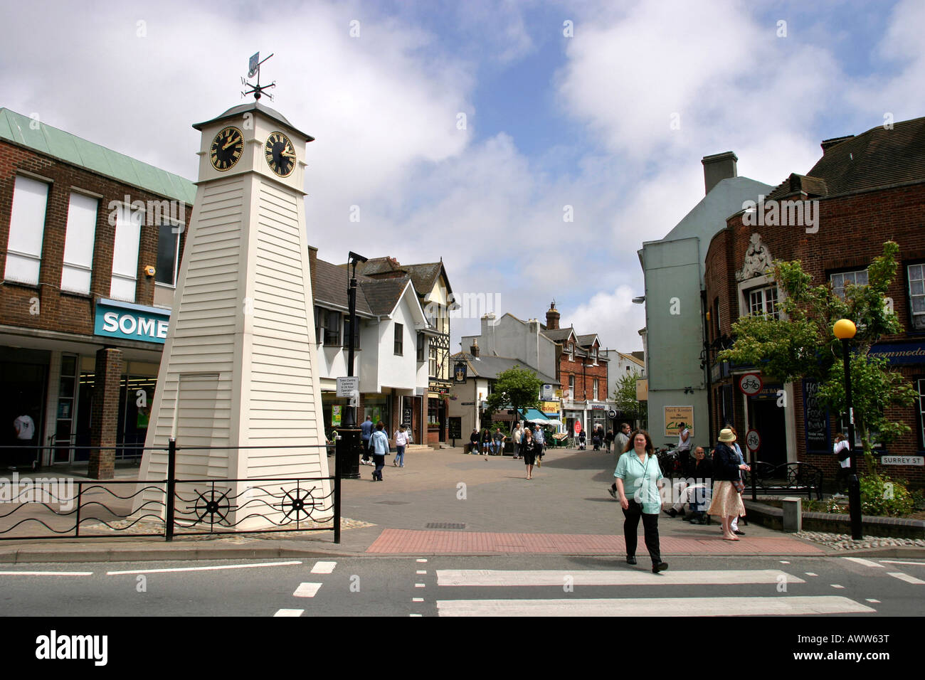 UK West Sussex Littlehampton Surrey Street Millennium Clock Stock Photo