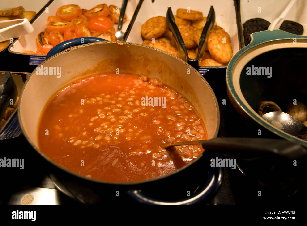 Baked Beans in breakfast array, Scotland Stock Photo Alamy