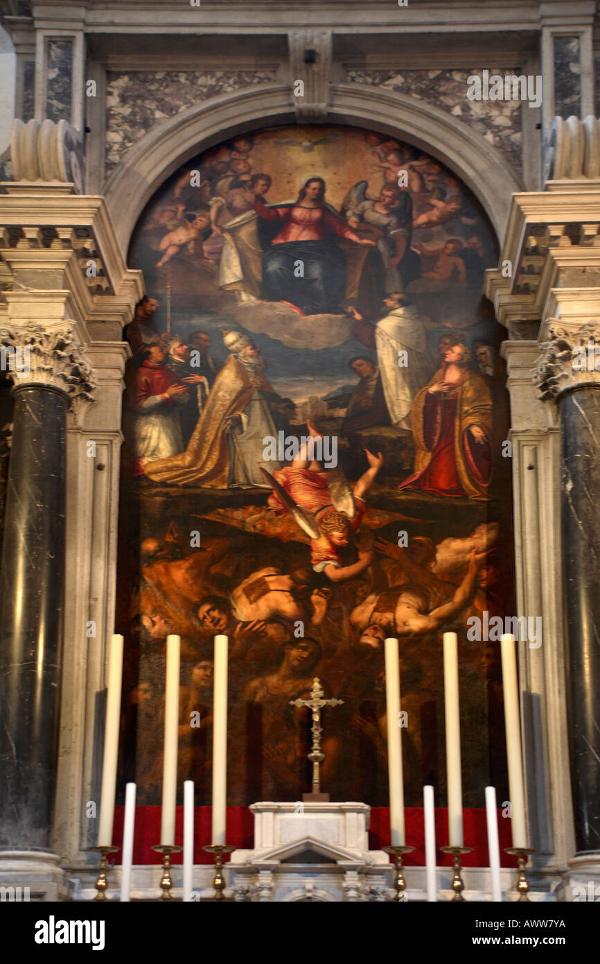 Italy. Venice. Santa Maria dei Carmelo church. Altar, with painting by ...