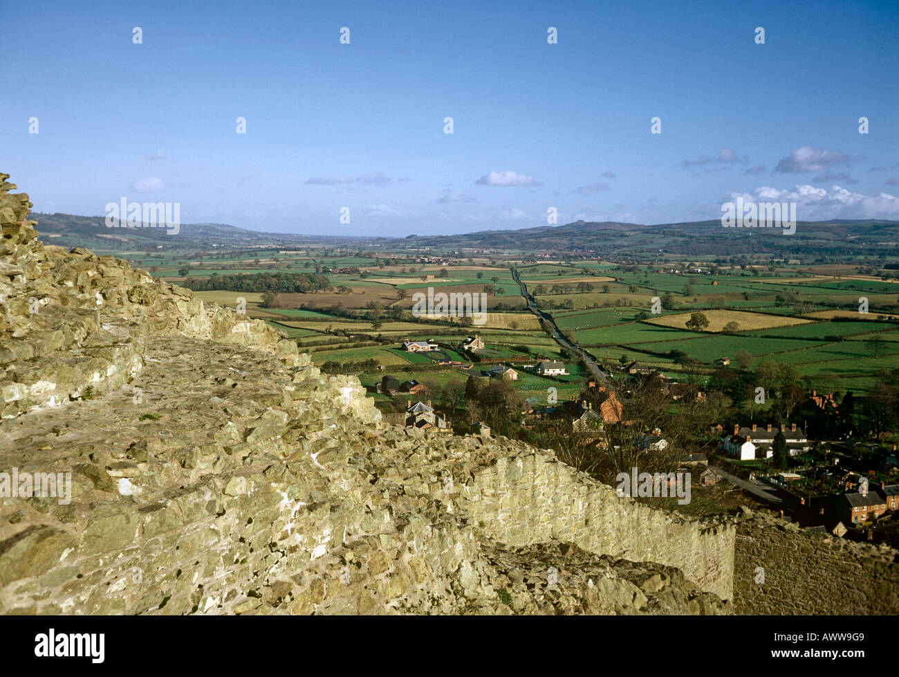 Ruins of 13th century Castle above the town of Montomery Stock Photo