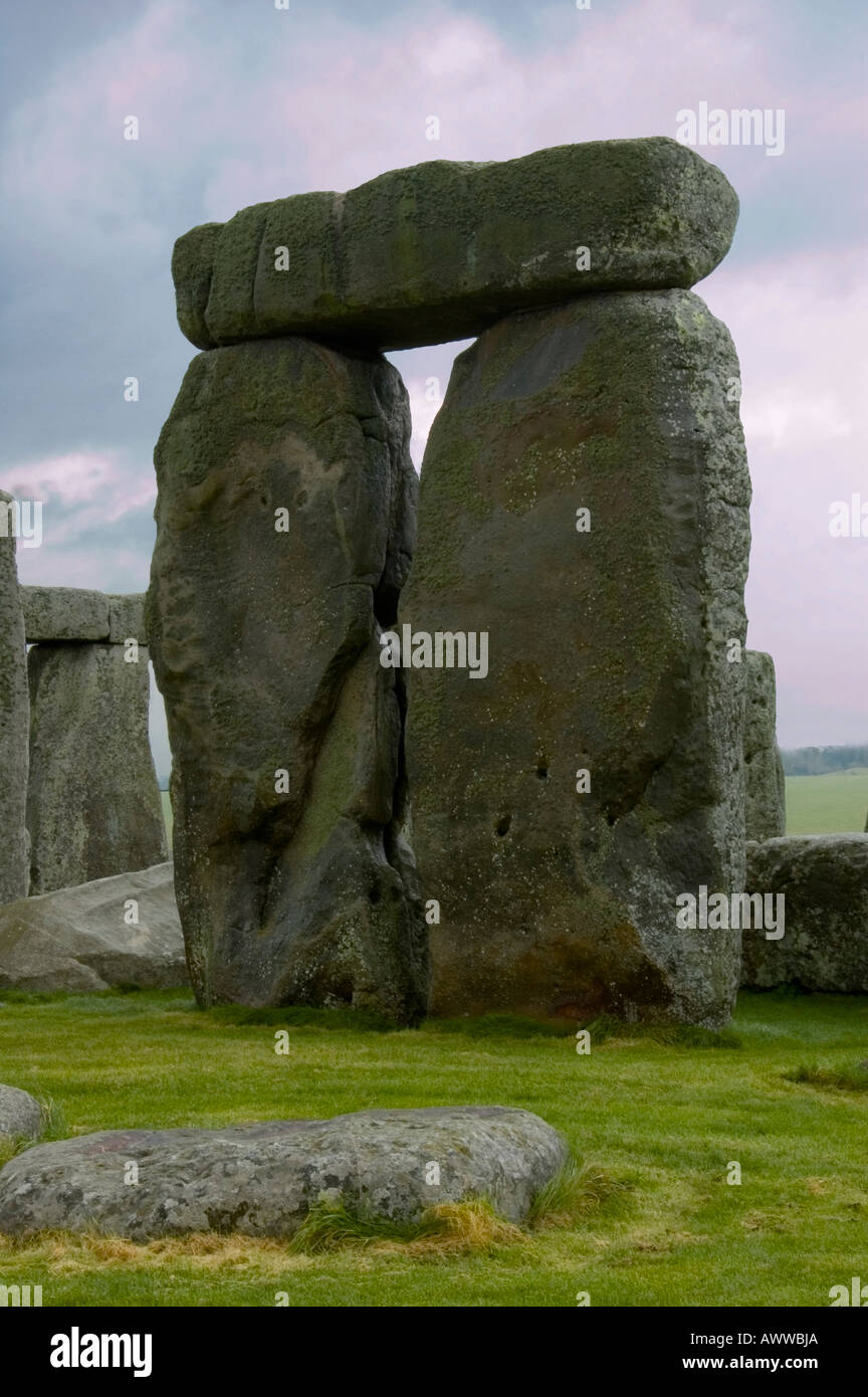 Stonehenge Showing Two standing Stones and Plinth Stock Photo Alamy