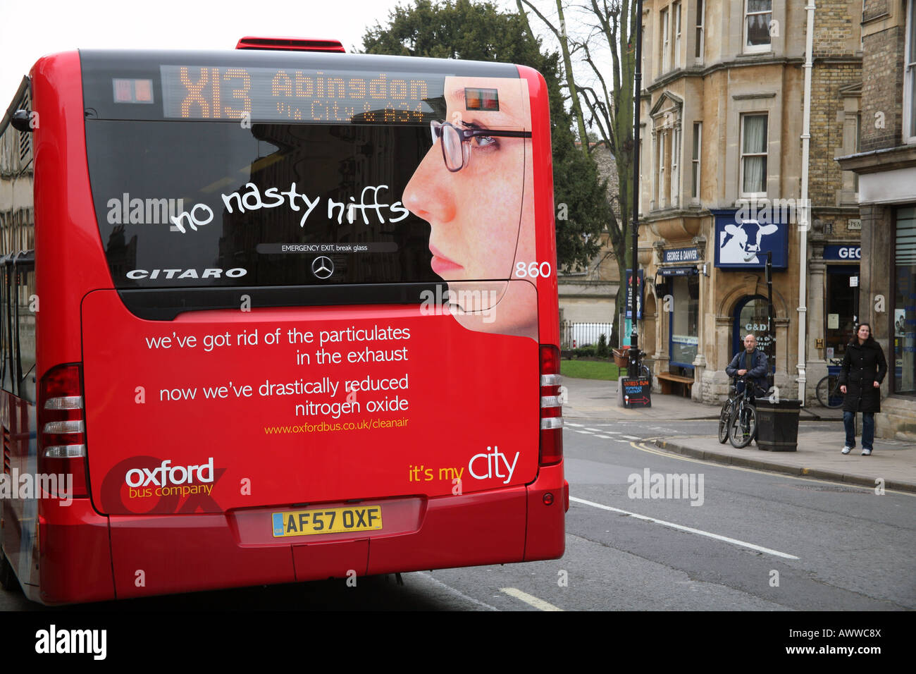 'Eco friendly' bus in Oxford city centre Stock Photo