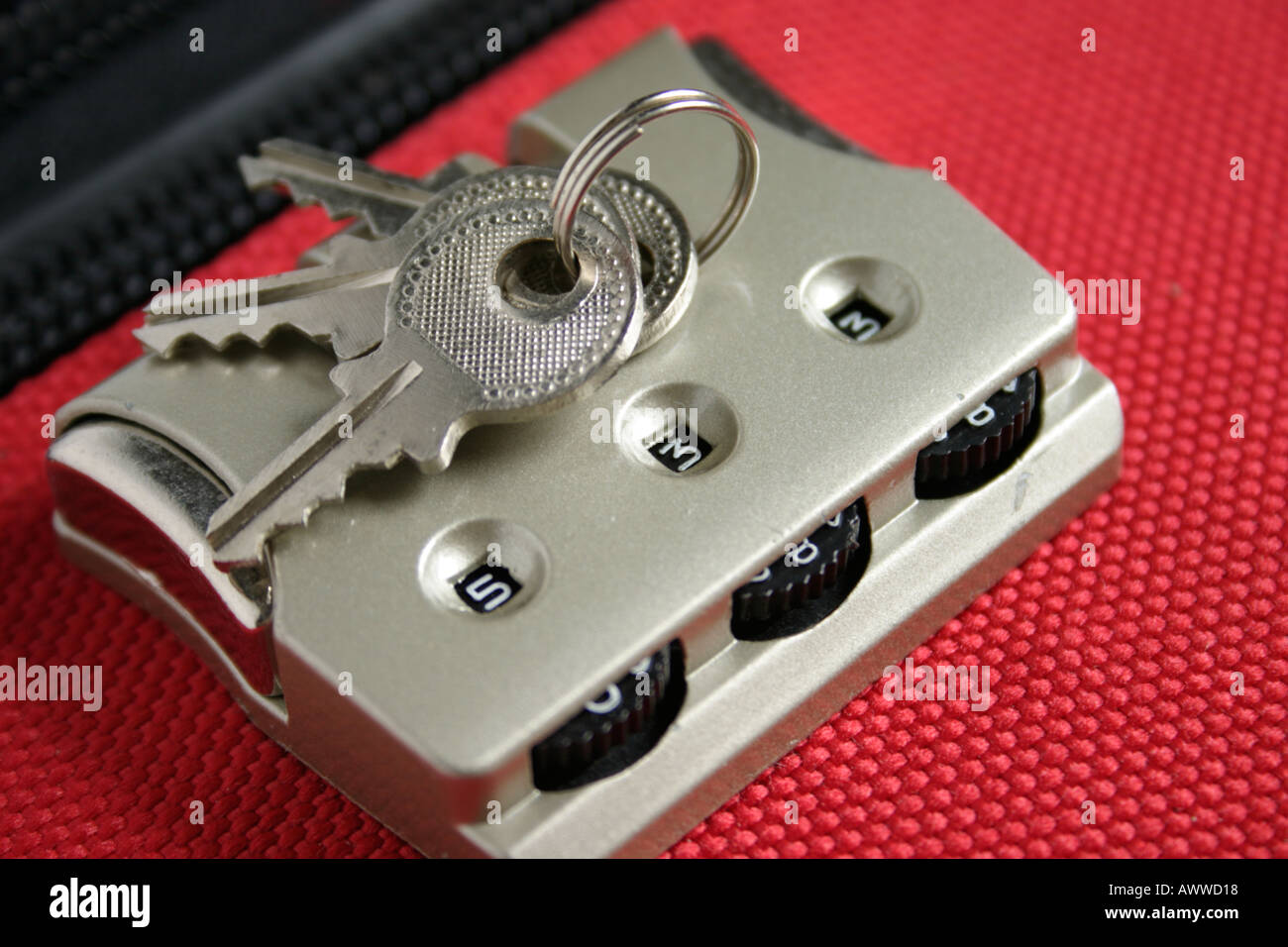 keys on top of luggage combination lock Concept of security safety
