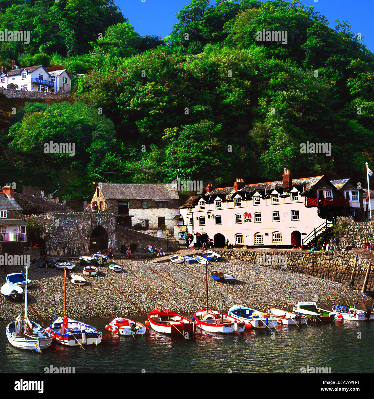 Clovelly Harbour in Devon Stock Photo