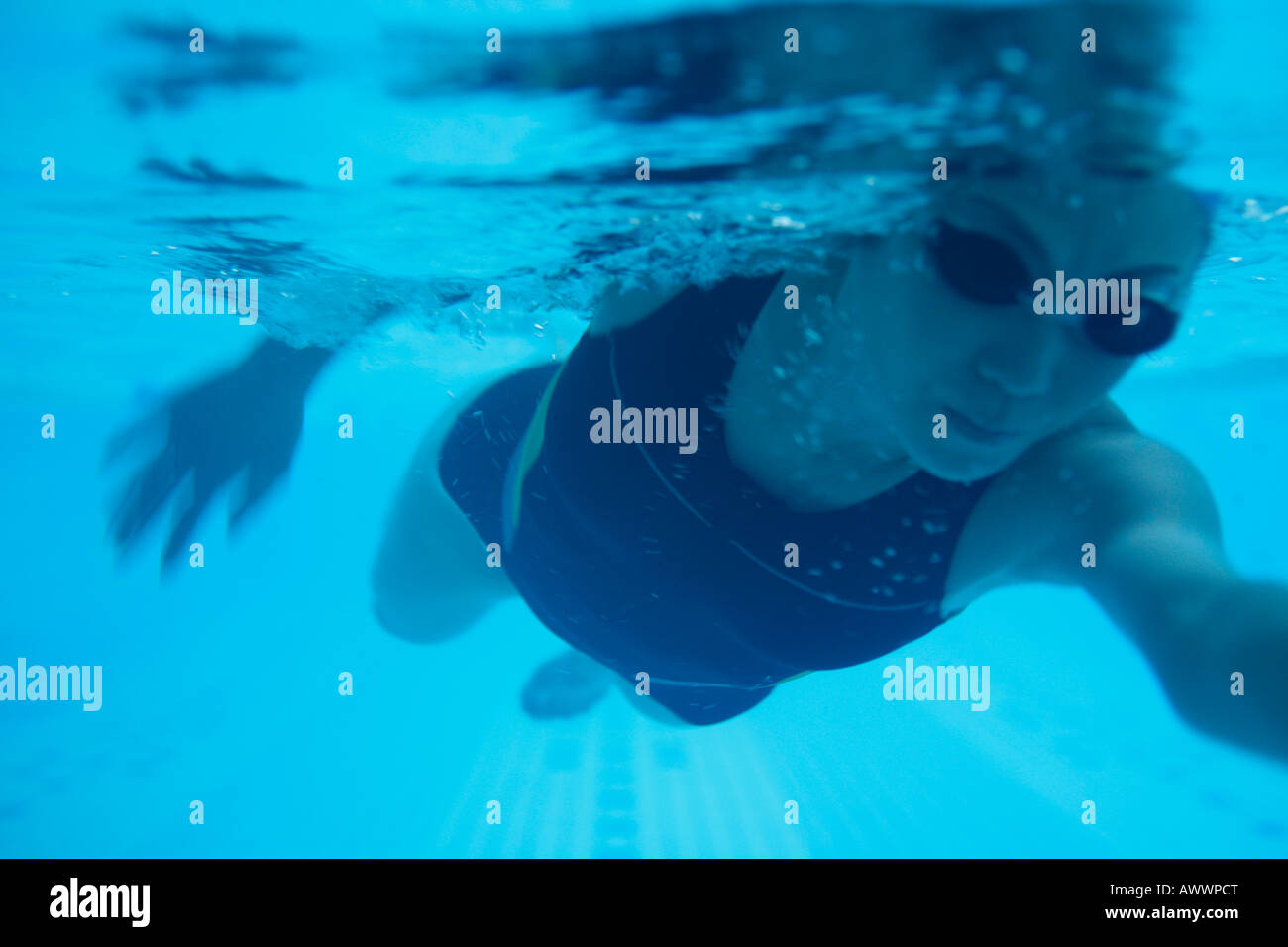 Underwater view of female swimming in pool Stock Photo - Alamy