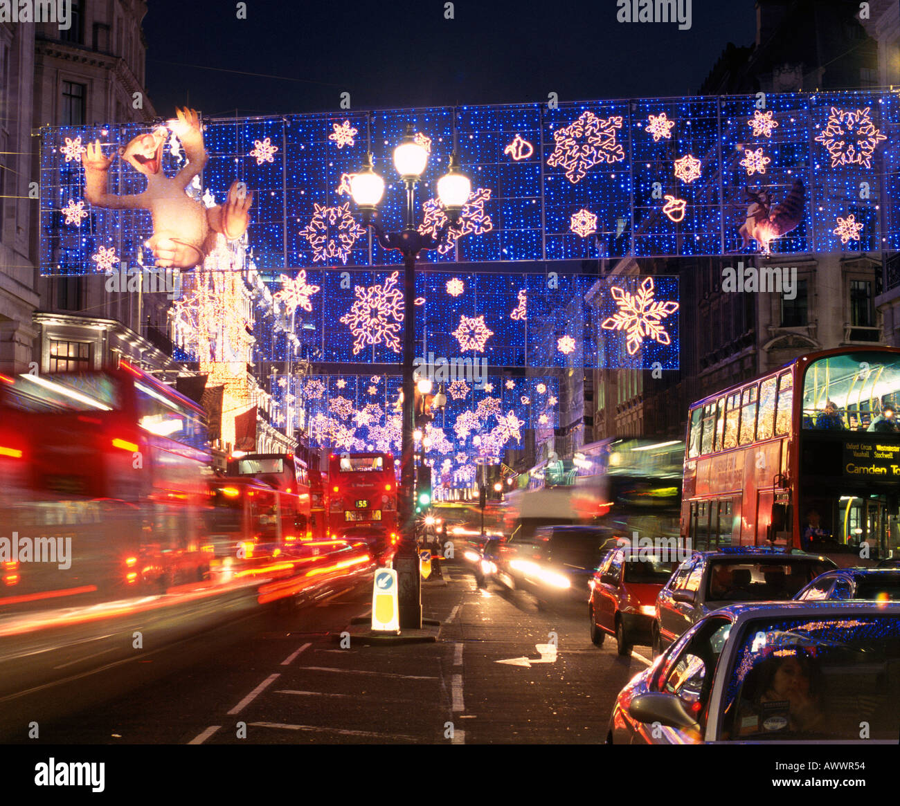 Christmas Lights and Decorations in Regent Street London Stock Photo
