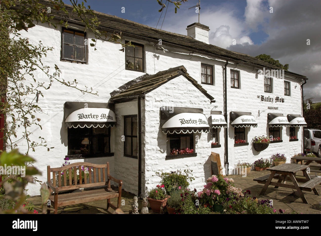 Barley Mow restaurant a traditional stone building in the village of Barley in Pendle Stock
