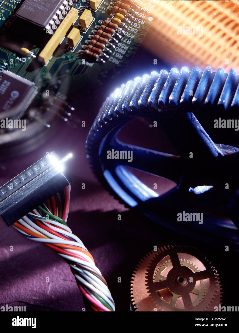 gears electronic still life collage Stock Photo Alamy