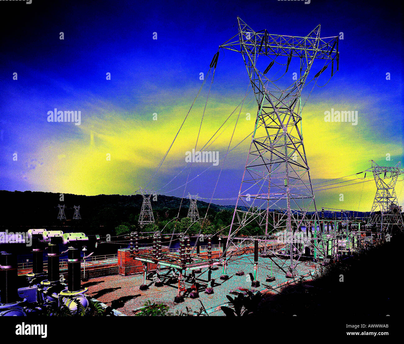 electric power generating transfer station abstract design electricity