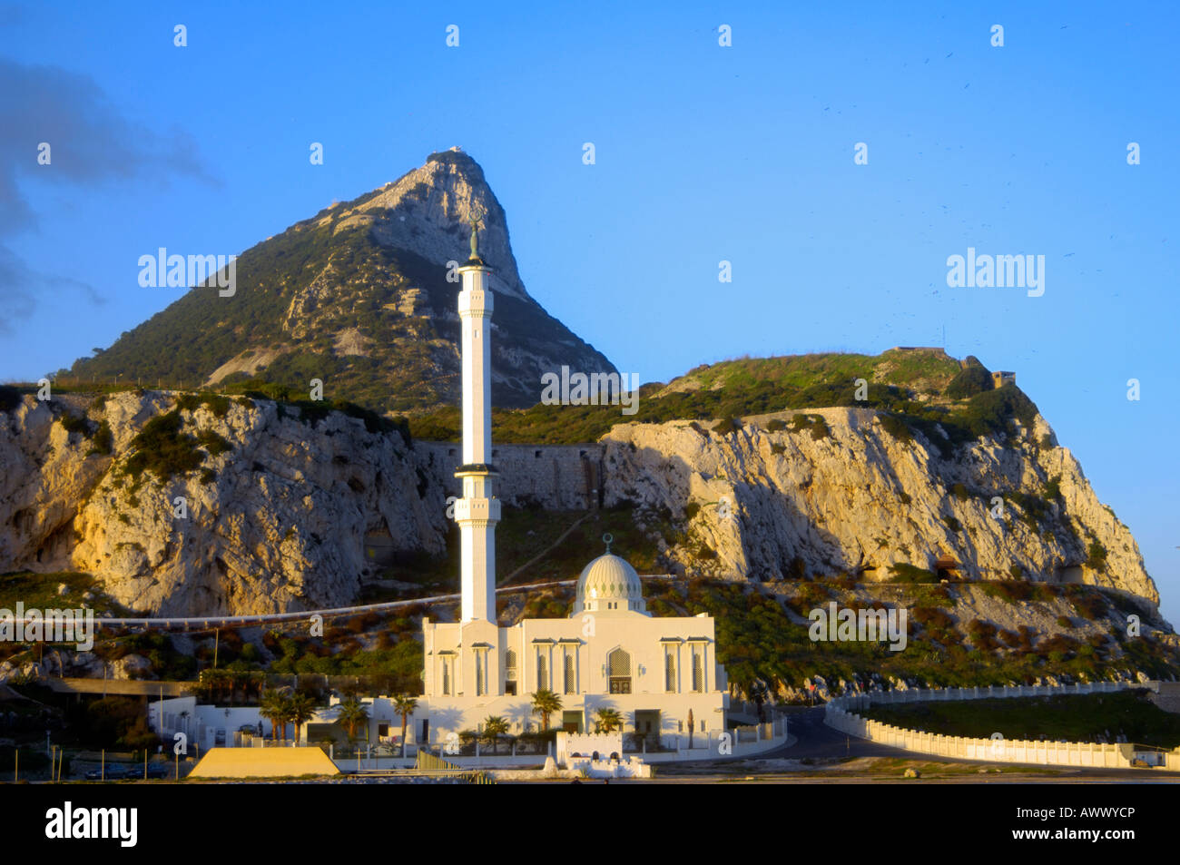 Ibrahim Al-Ibrahim Mosque on the Rock of Gibraltar Stock Photo