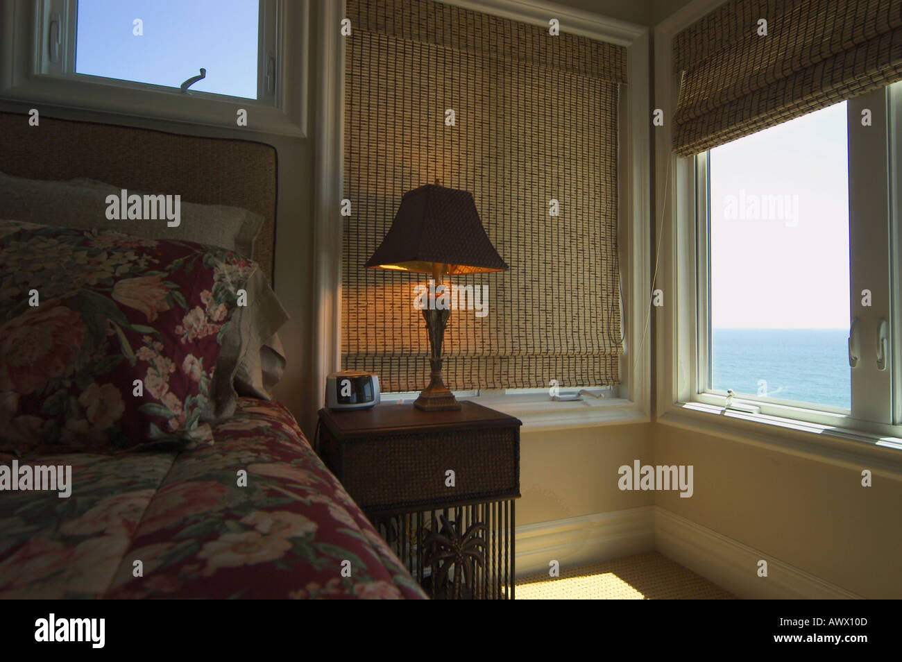 bedroom with ocean view Stock Photo