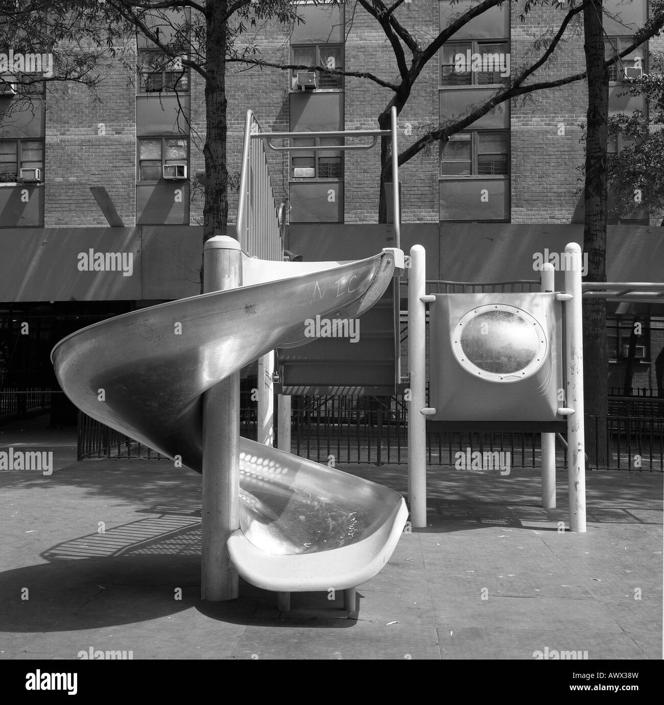 Empty playground at a Manhattan Housing Project Stock Photo