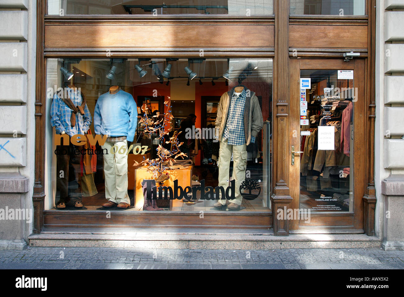 Timberland shop window Stock Photo - Alamy