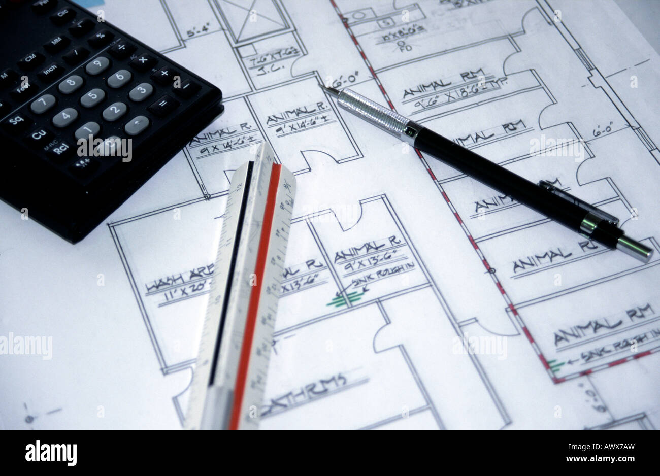 Architects Plans Blueprints Stock Photo Alamy