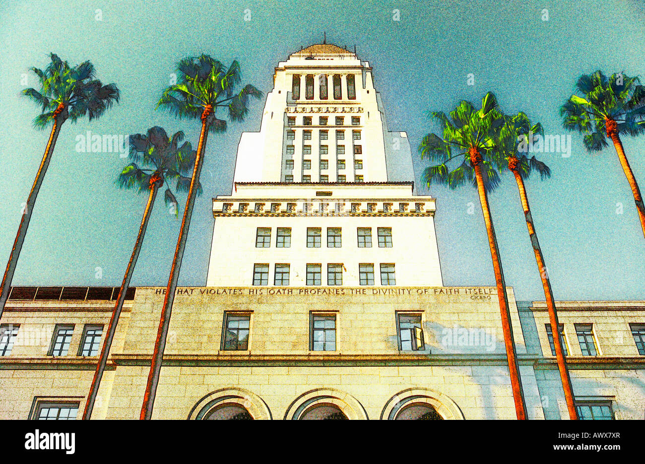 Digitally altered artistic view of City Hall, Los Angeles, CA Stock Photo