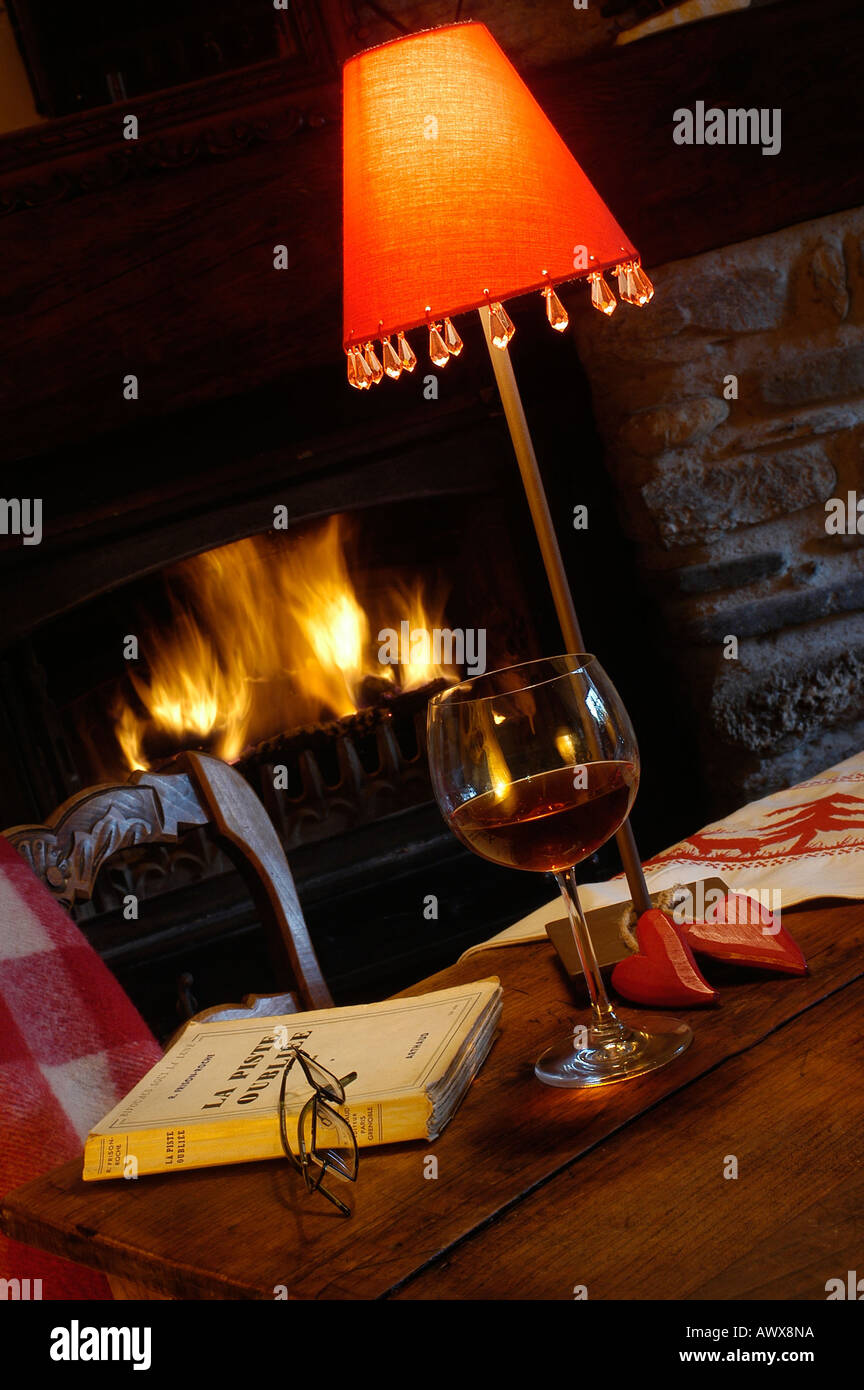 comfortable winter evening by the fireside Stock Photo