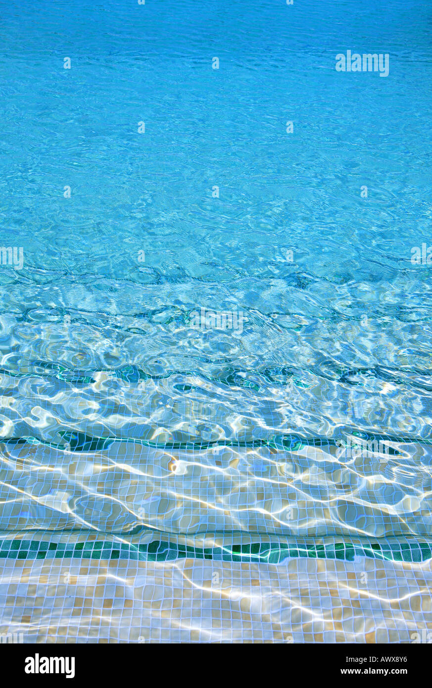 Crystal Clear Blue Water Of Hotel Swimming Pool On Sunny Vacation