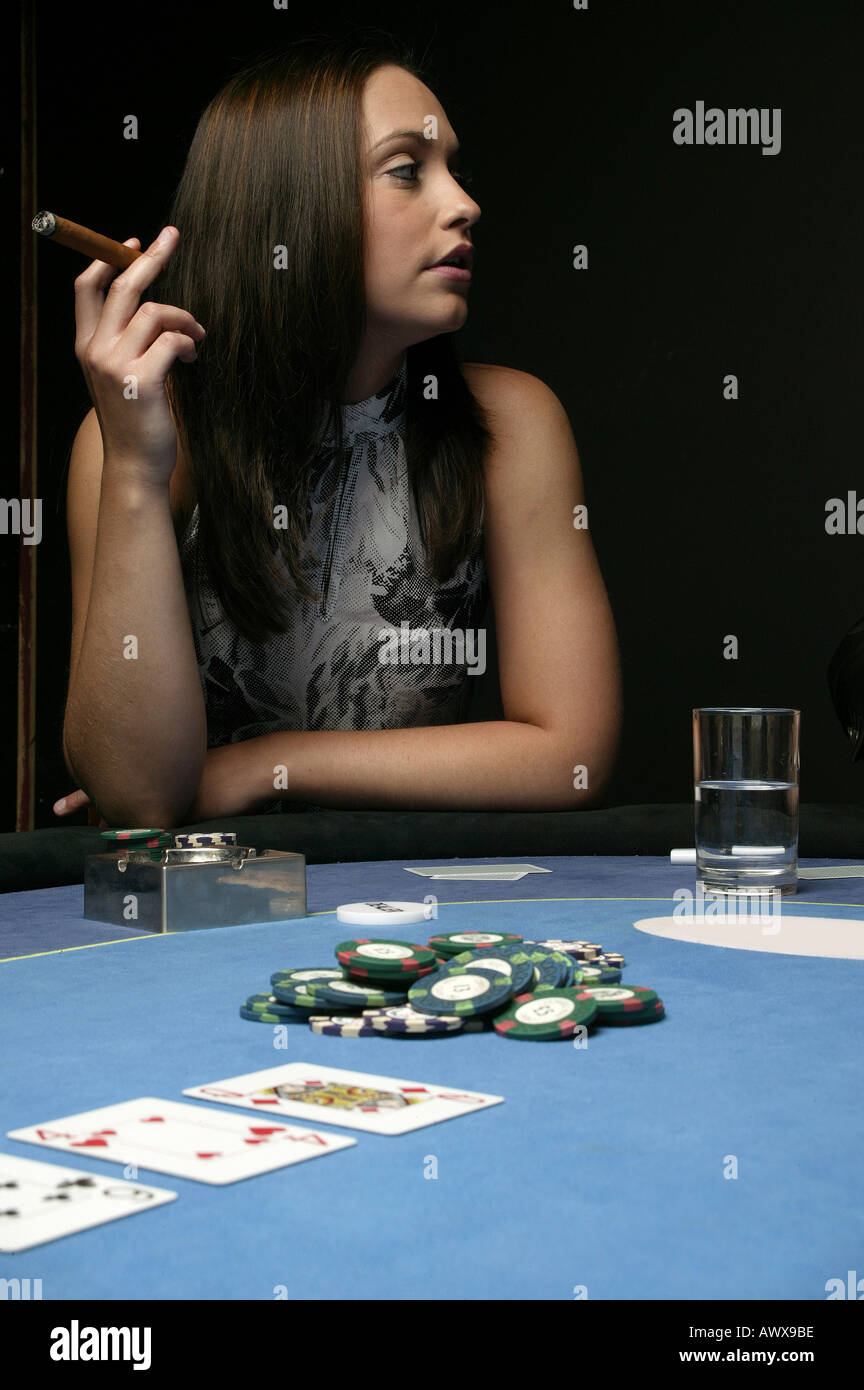 Poker girl with cigar Stock Photo