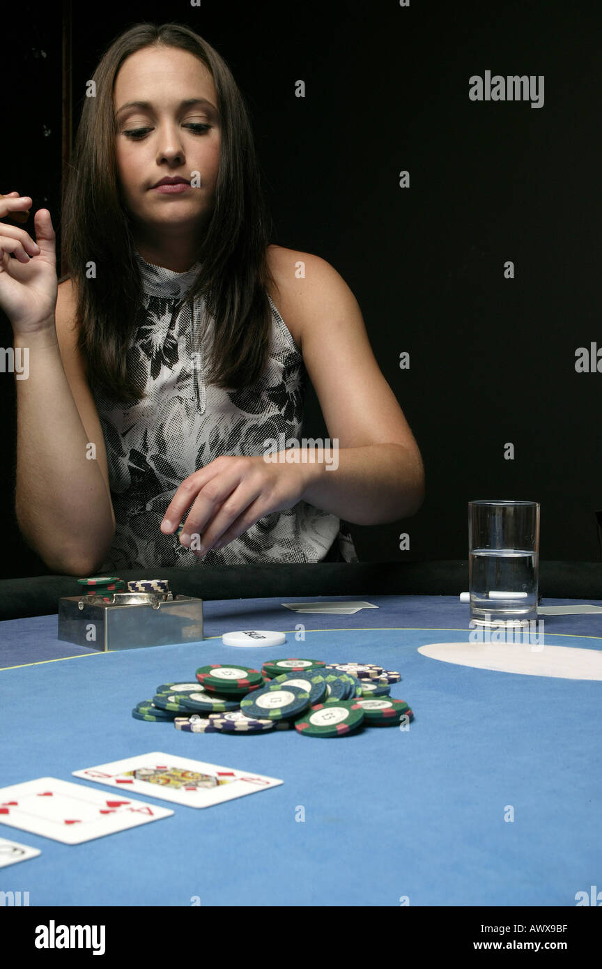 Poker girl with cigar Stock Photo