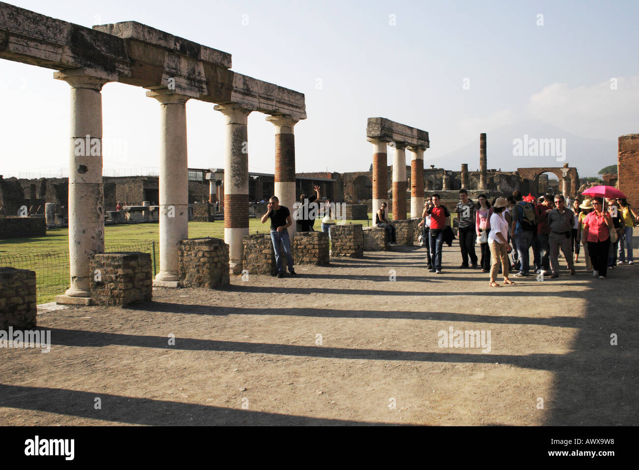 The remains of Pompeii and Vesuvius in the background. Stock Photo