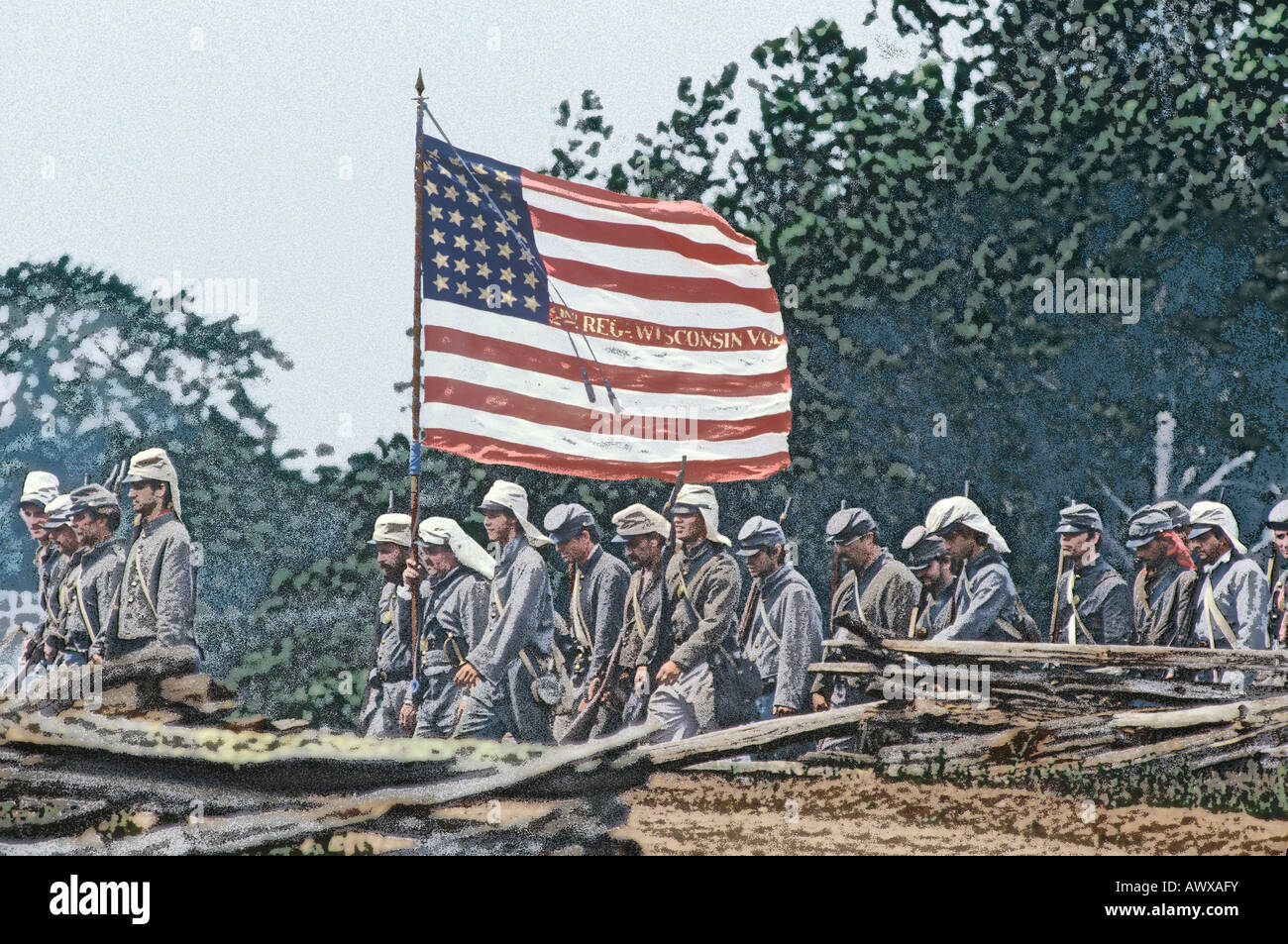 Digitally altered view of reenactment of the Battle of Manassas, marking the beginning of the Civil War, Virginia Stock Photo