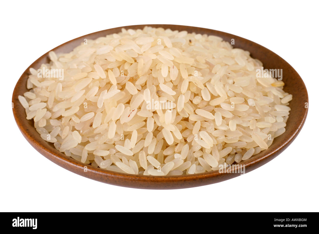 Glazed rice on plate isolated on white Stock Photo - Alamy