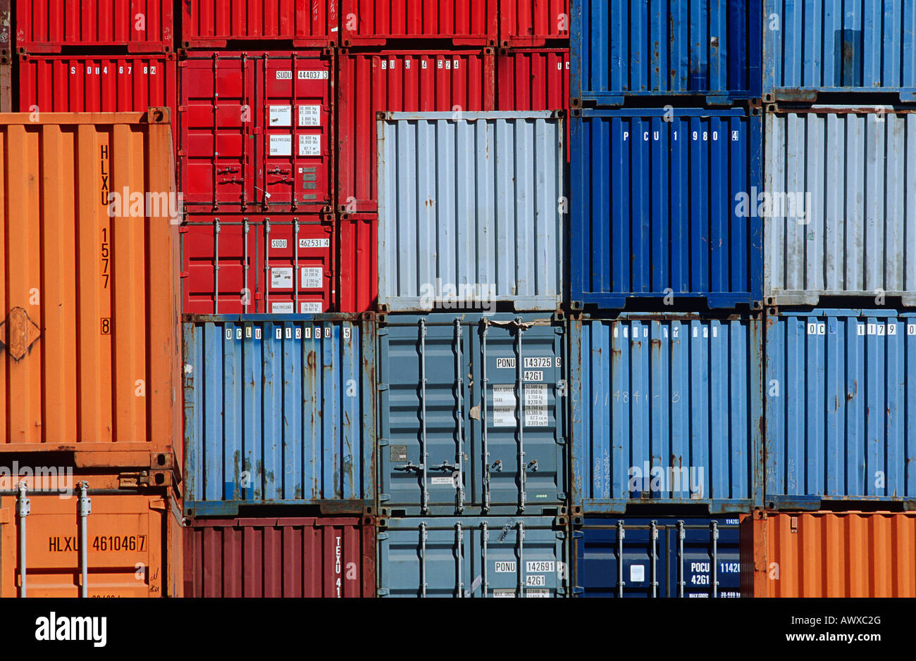 Shipping containers in storage yard Stock Photo Alamy
