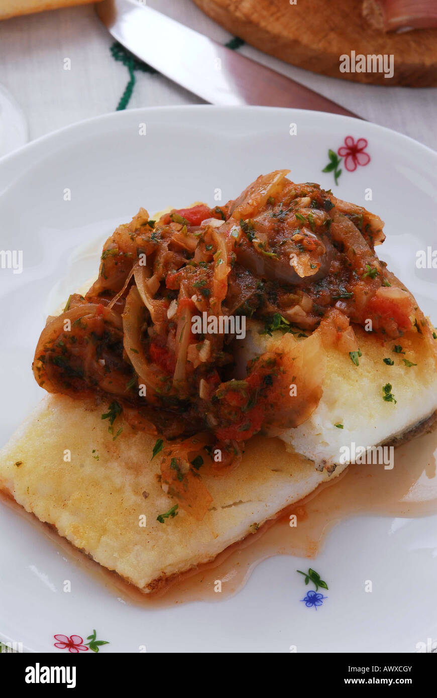 Dried salted cod ( cooked in the Livorno way ) Tuscan recipe italy