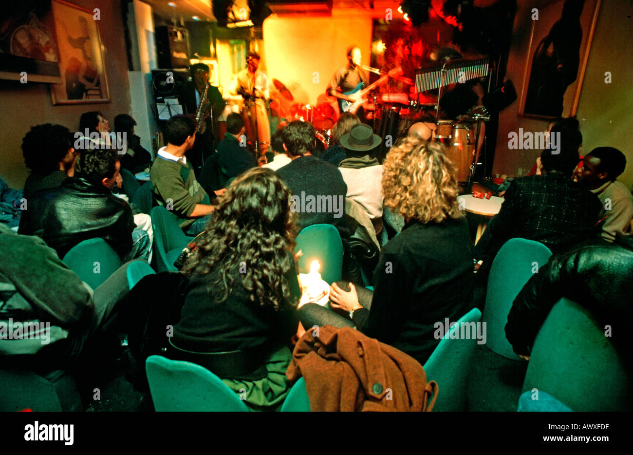 PARIS, France, Public in 'Sunset Jazz Club', Jazz Cave 'Le Baiser Salé', crowd from behind, night club, jazz music Stock Photo