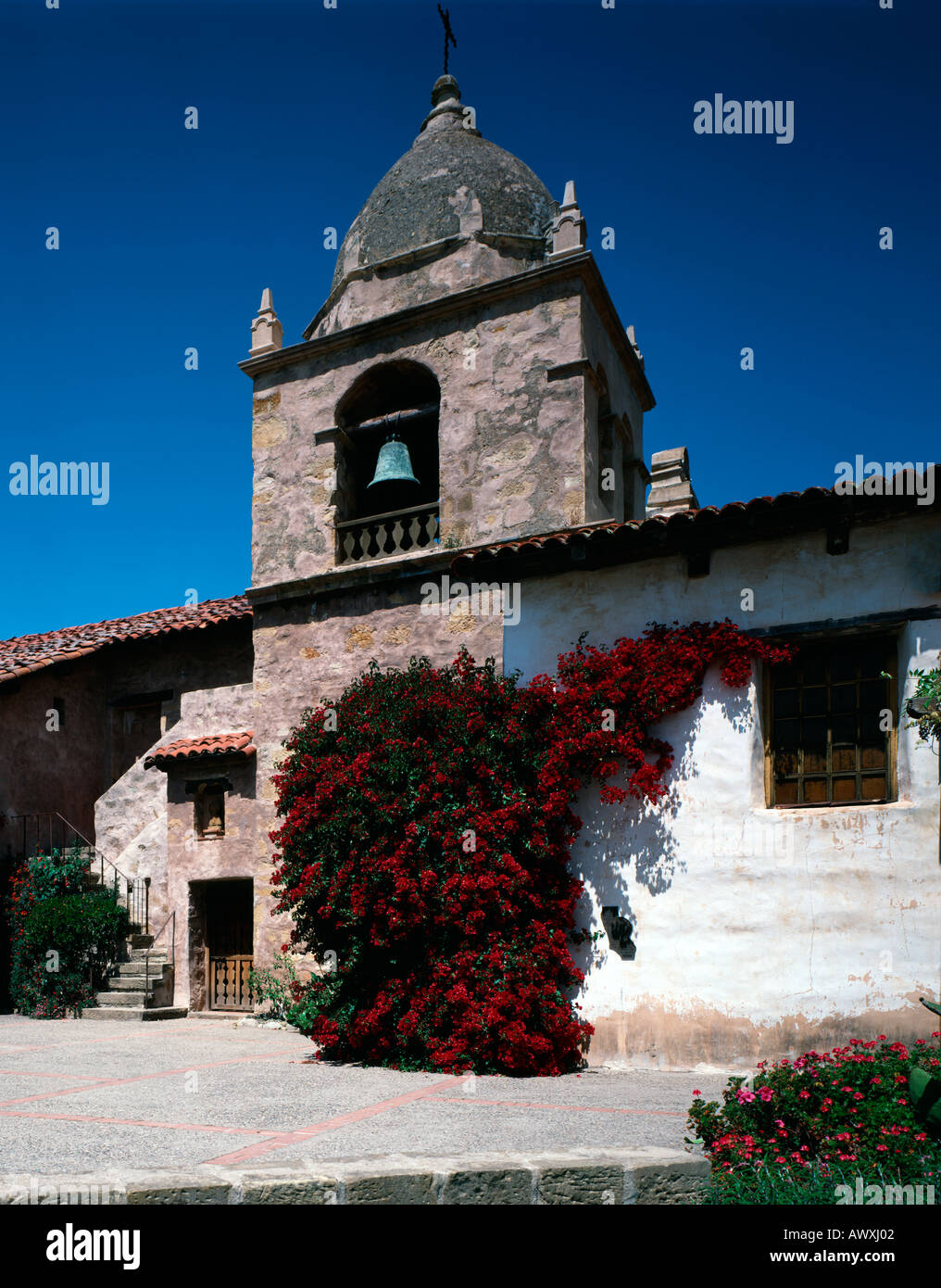 Courtyard of Mission San Carlos de Borromeo located in Carmel on the California Coast. It is the