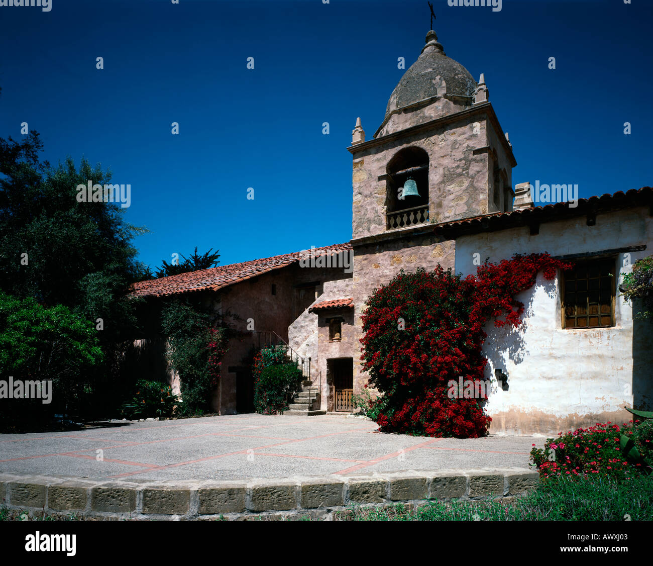 Courtyard of Mission San Carlos de Borromeo located in Carmel on the California Coast. It is the